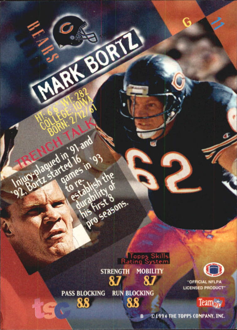 1994 Stadium Club Super Teams Super Bowl #11 Mark Bortz back image