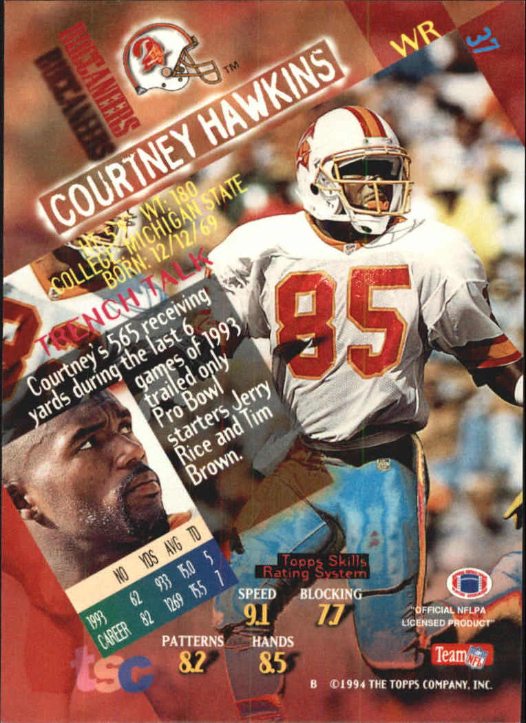 1994 Stadium Club Super Teams Super Bowl #37 Courtney Hawkins back image