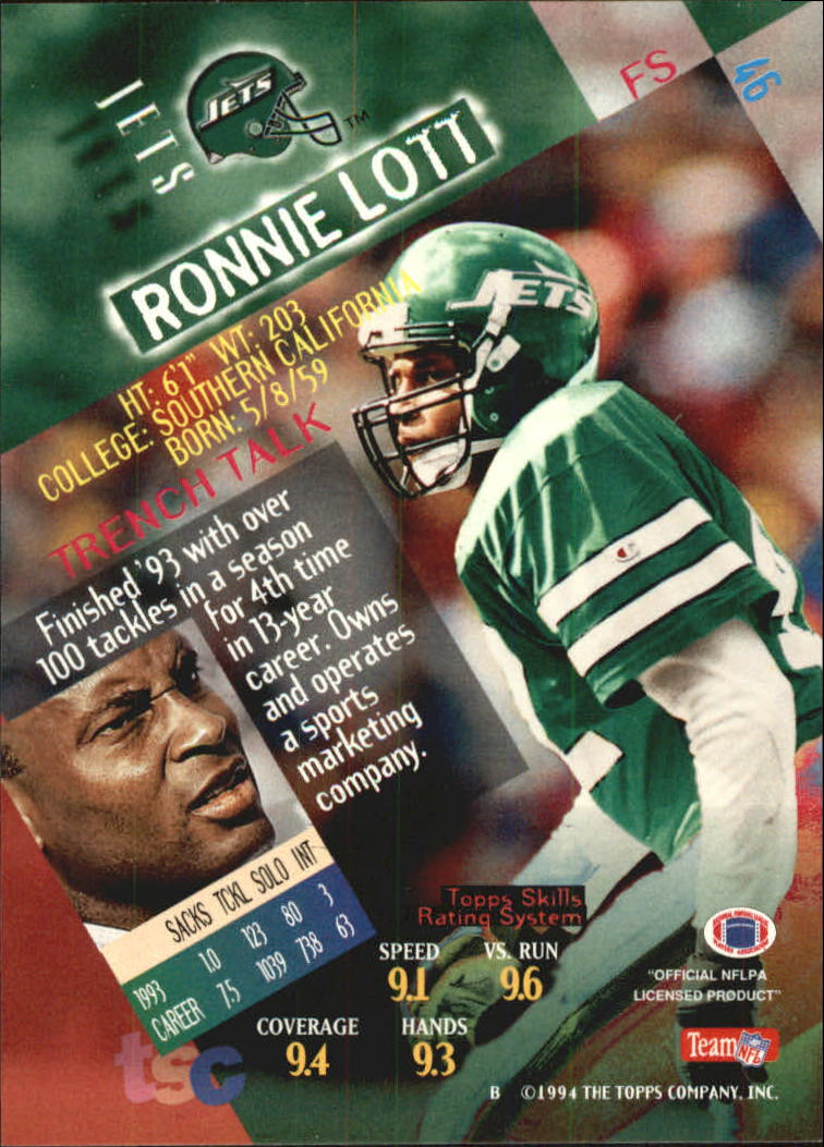 1994 Stadium Club Super Teams Super Bowl #46 Ronnie Lott back image