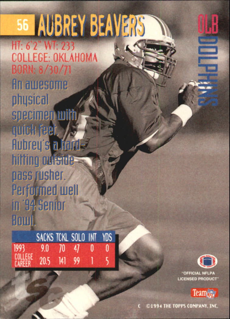 1994 Stadium Club Super Teams Super Bowl #56 Aubrey Beavers back image