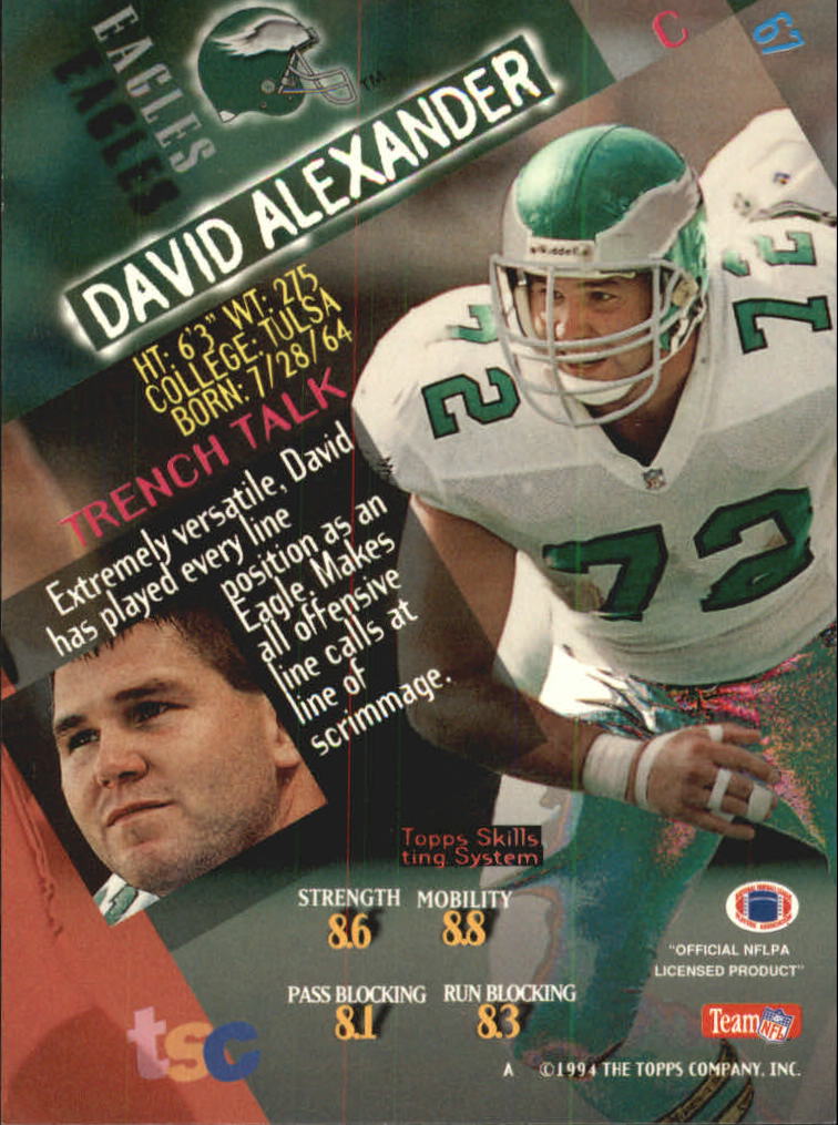 1994 Stadium Club Super Teams Super Bowl #67 David Alexander back image