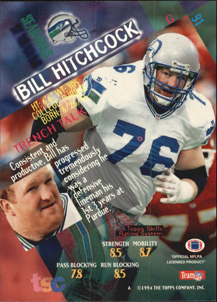 1994 Stadium Club Super Teams Super Bowl #91 Bill Hitchcock back image