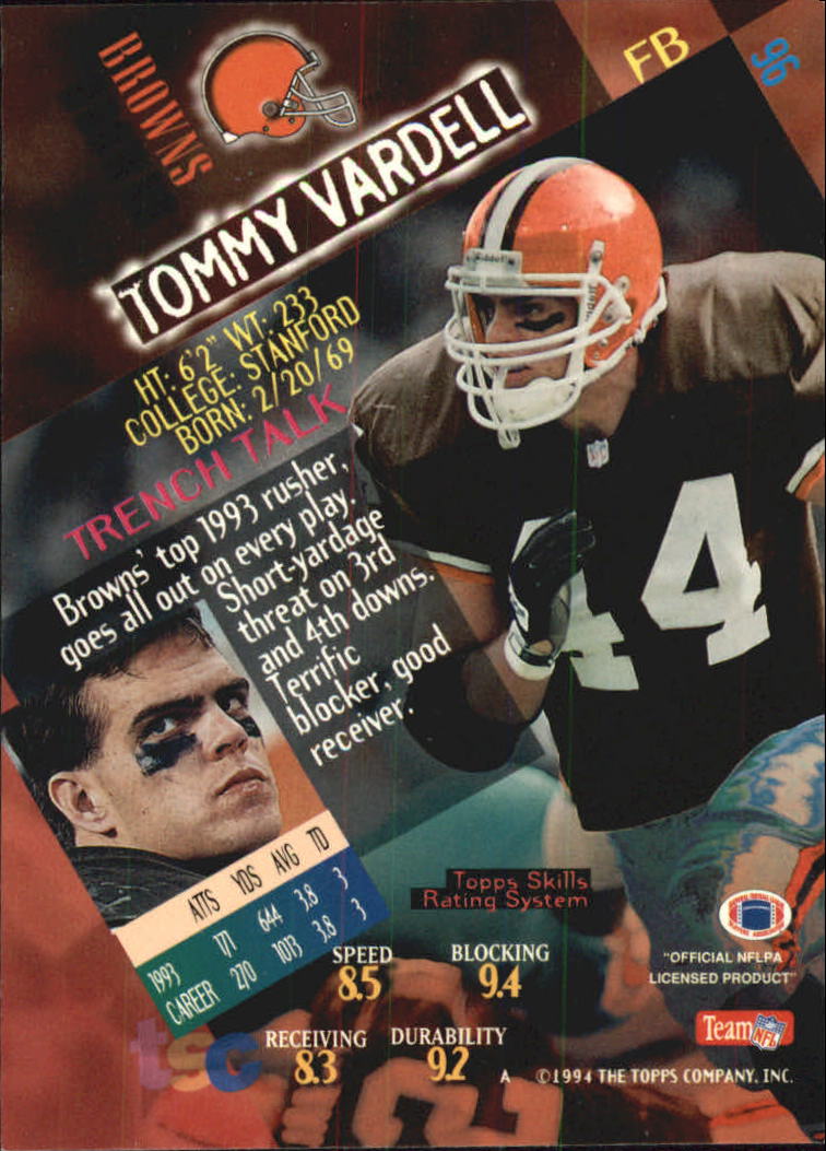 1994 Stadium Club Super Teams Super Bowl #96 Tommy Vardell back image