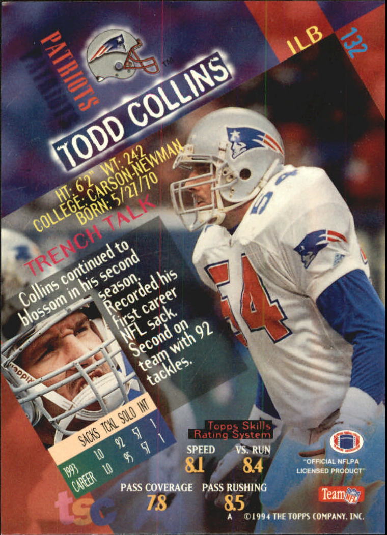 1994 Stadium Club Super Teams Super Bowl #132 Todd Collins back image