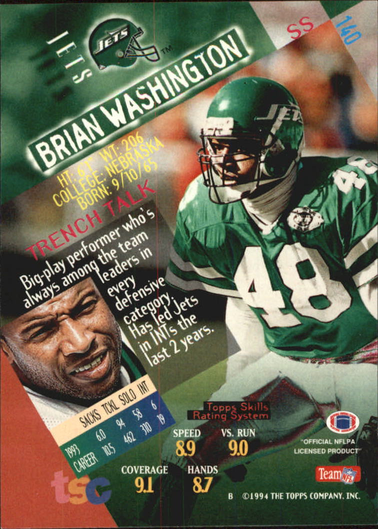 1994 Stadium Club Super Teams Super Bowl #140 Brian Washington back image