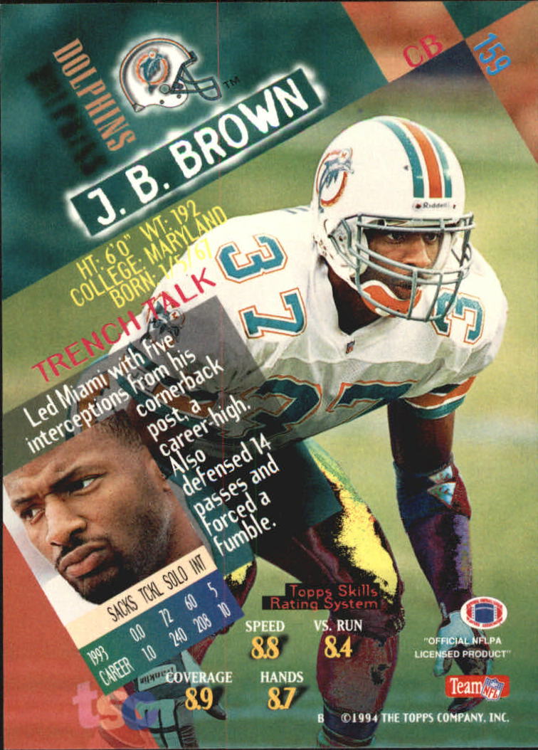 1994 Stadium Club Super Teams Super Bowl #159 J.B. Brown back image