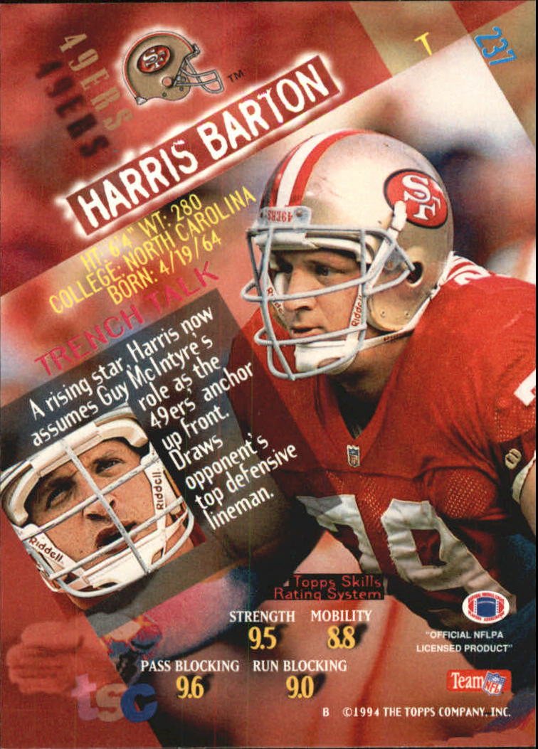 1989 Score Football #148 Harris Barton San Francisco 49ers 4