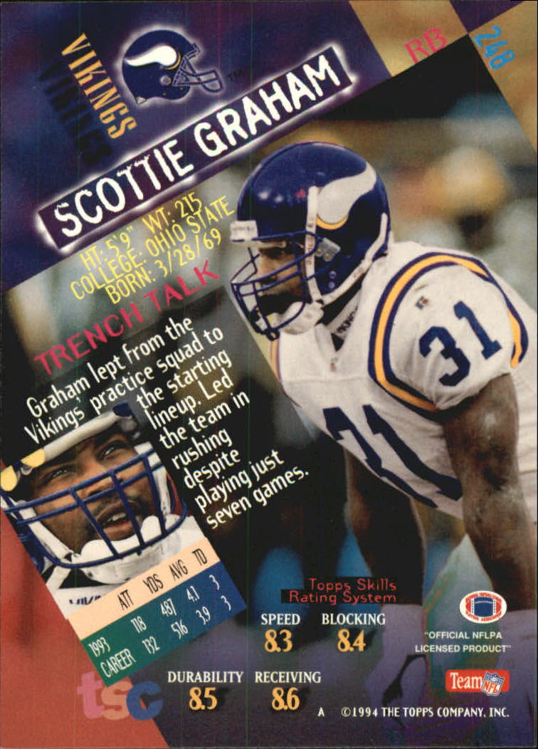 1994 Stadium Club Super Teams Super Bowl #248 Scottie Graham back image