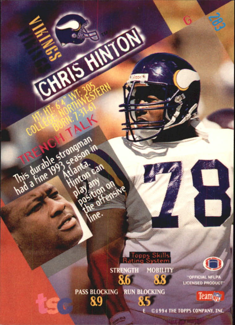 1994 Stadium Club Super Teams Super Bowl #283 Chris Hinton back image