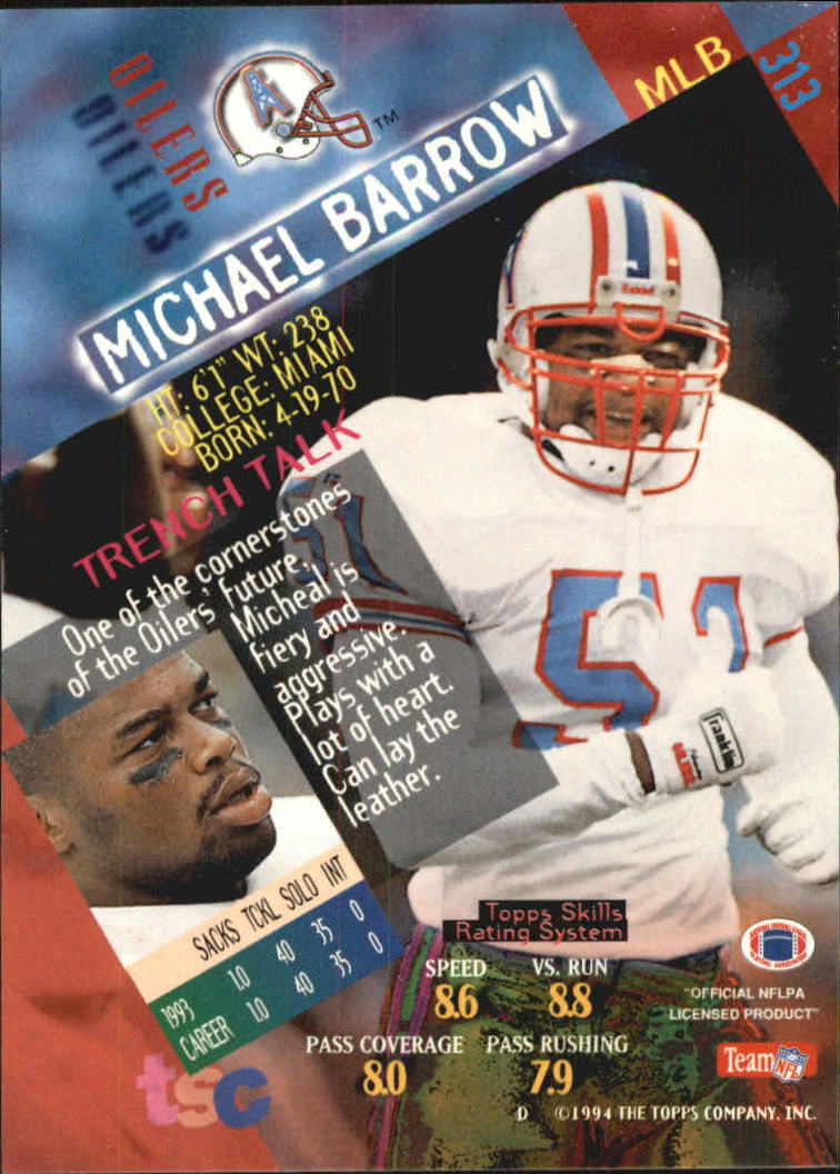 1994 Stadium Club Super Teams Super Bowl #313 Micheal Barrow back image