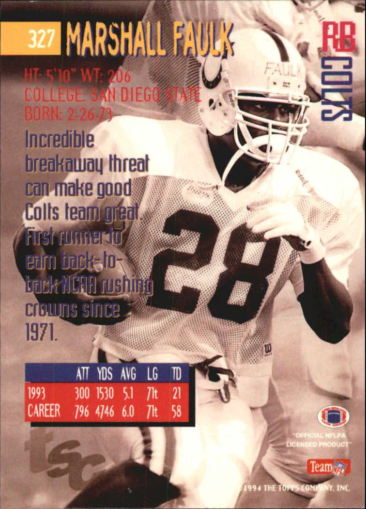 1994 Stadium Club Super Teams Super Bowl #327 Marshall Faulk back image