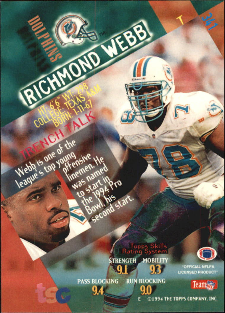 1994 Stadium Club Super Teams Super Bowl #341 Richmond Webb back image