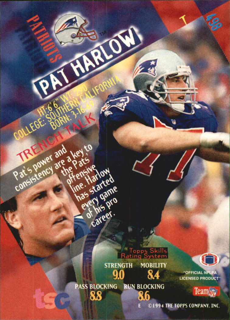1994 Stadium Club Super Teams Super Bowl #498 Pat Harlow back image