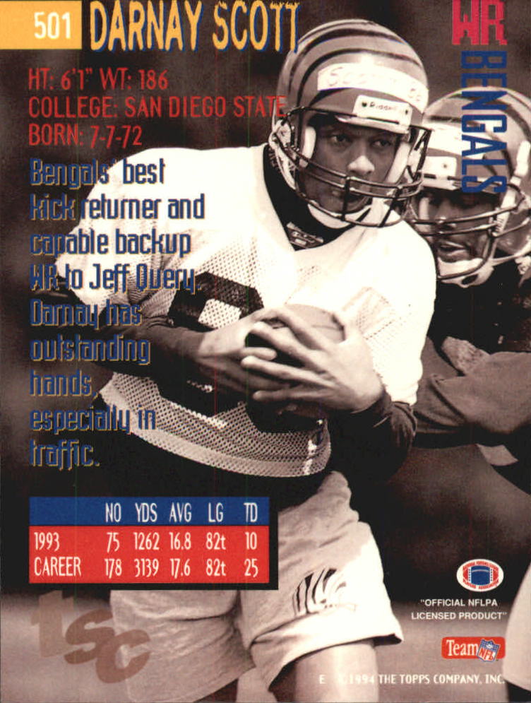 1994 Stadium Club Super Teams Super Bowl #501 Darnay Scott back image