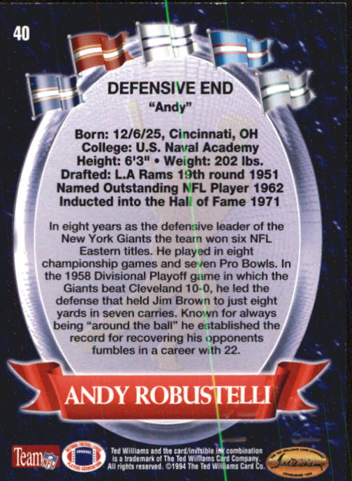 1994 Ted Williams #40 Andy Robustelli back image