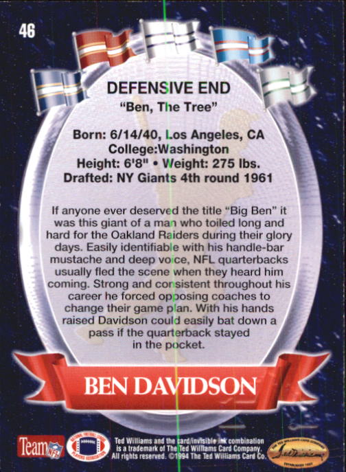 1994 Ted Williams #46 Ben Davidson back image