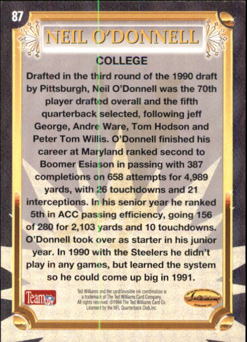 B3313- 1994 Ted Williams Football Cards 1-90 +Inserts -You Pick - 15+ FREE SHIP - Picture 146 of 201