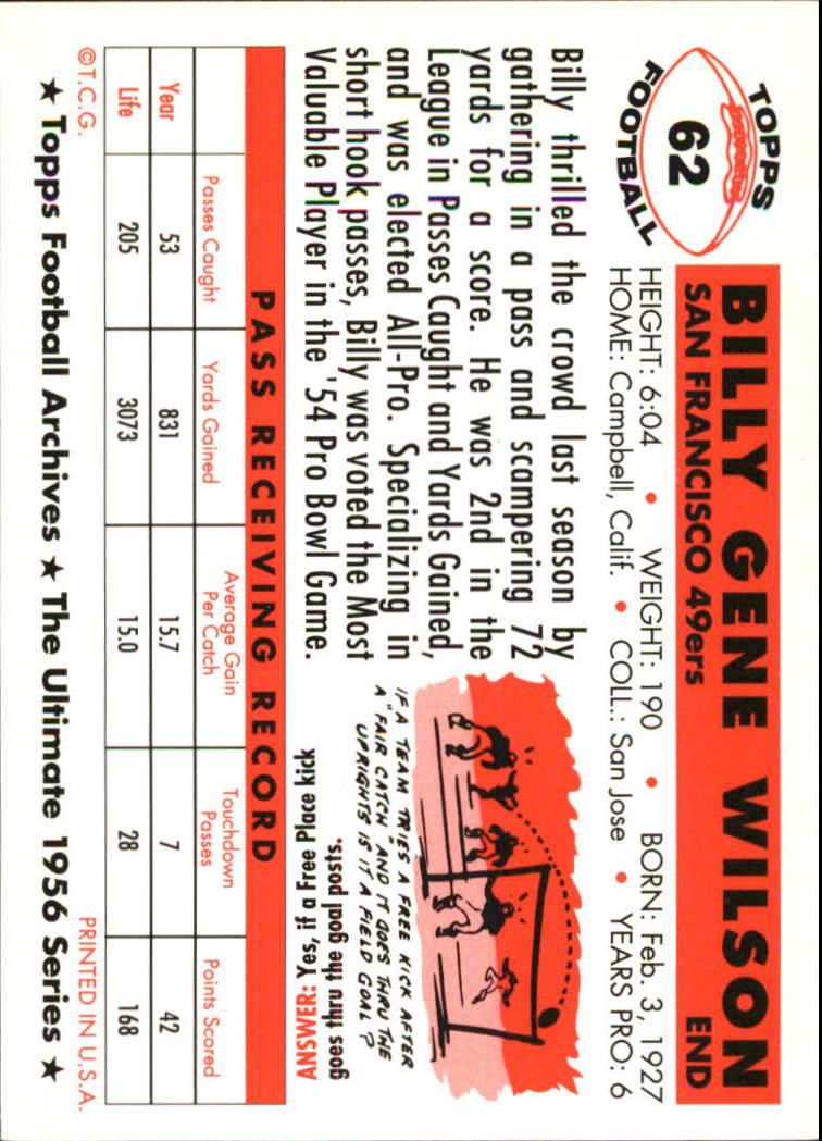 1994 Topps Archives 1956 #62 Billy Wilson back image