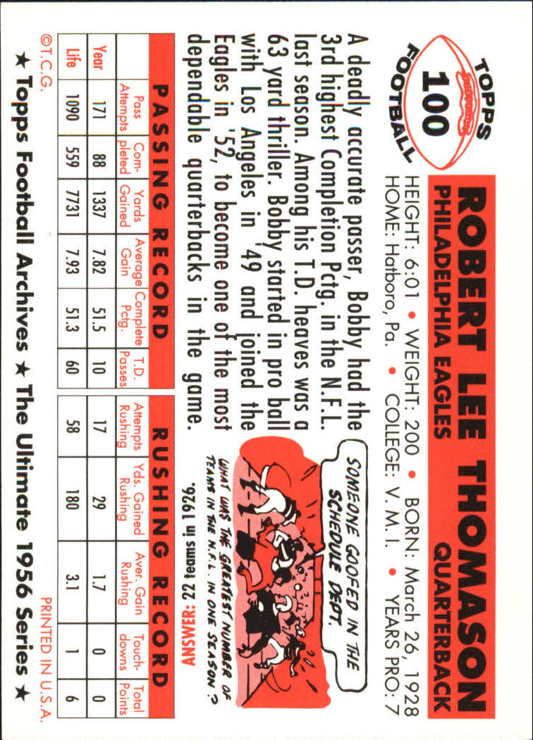 1994 Topps Archives 1956 #100 Bobby Thomason back image