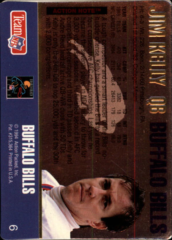 1994 Action Packed #6 Jim Kelly back image
