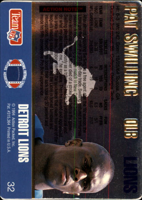 1994 Action Packed #32 Pat Swilling back image