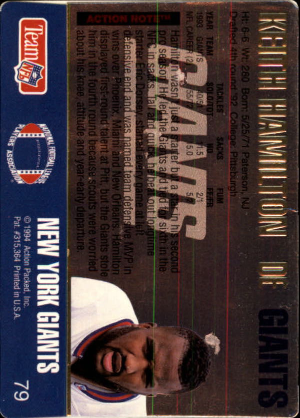 1994 Action Packed #79 Keith Hamilton back image