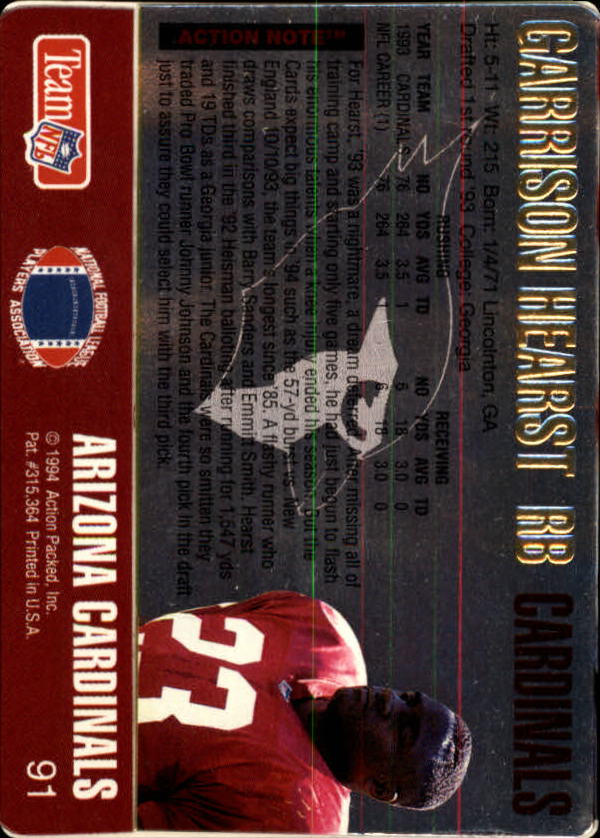 1994 Action Packed #91 Garrison Hearst back image