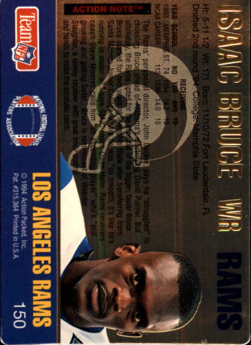 1994 Action Packed #150 Isaac Bruce RC back image