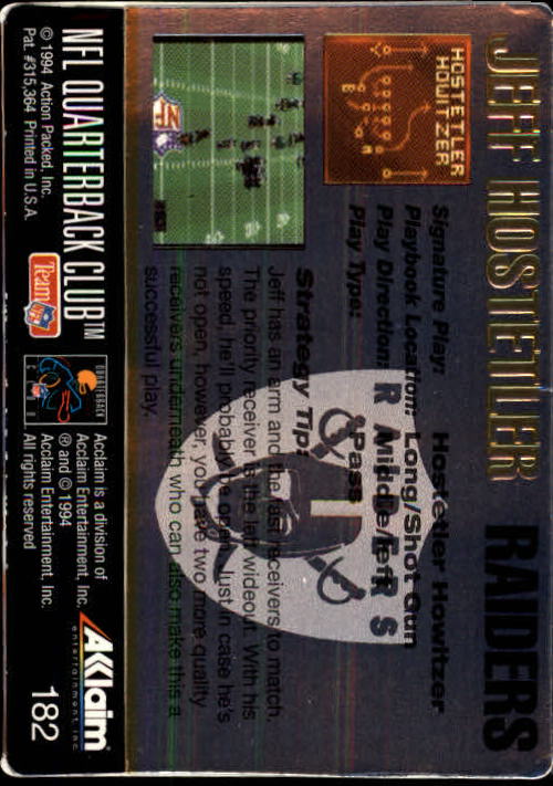 1994 Action Packed #182 Jeff Hostetler QC back image