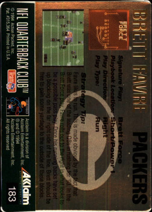 1994 Action Packed #183 Brett Favre QC back image