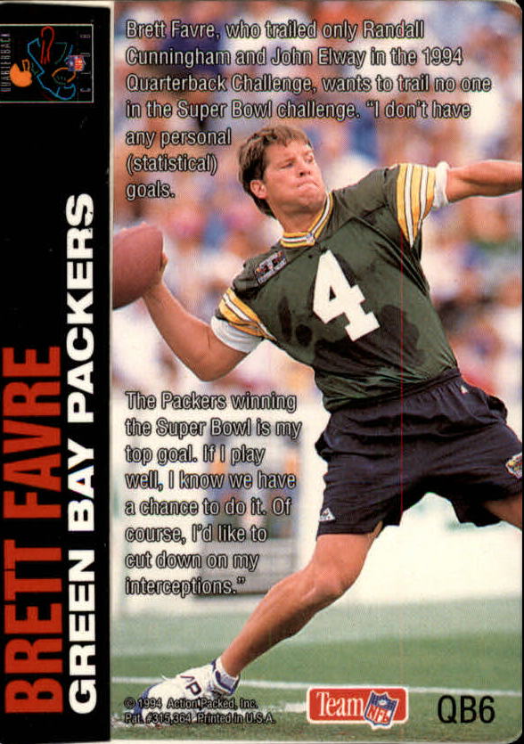 1994 Action Packed Quarterback Club #QB6 Brett Favre back image