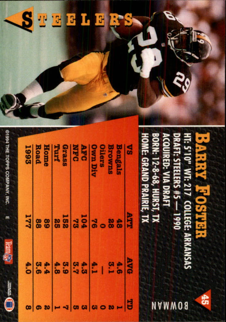 1994 Bowman #45 Barry Foster back image