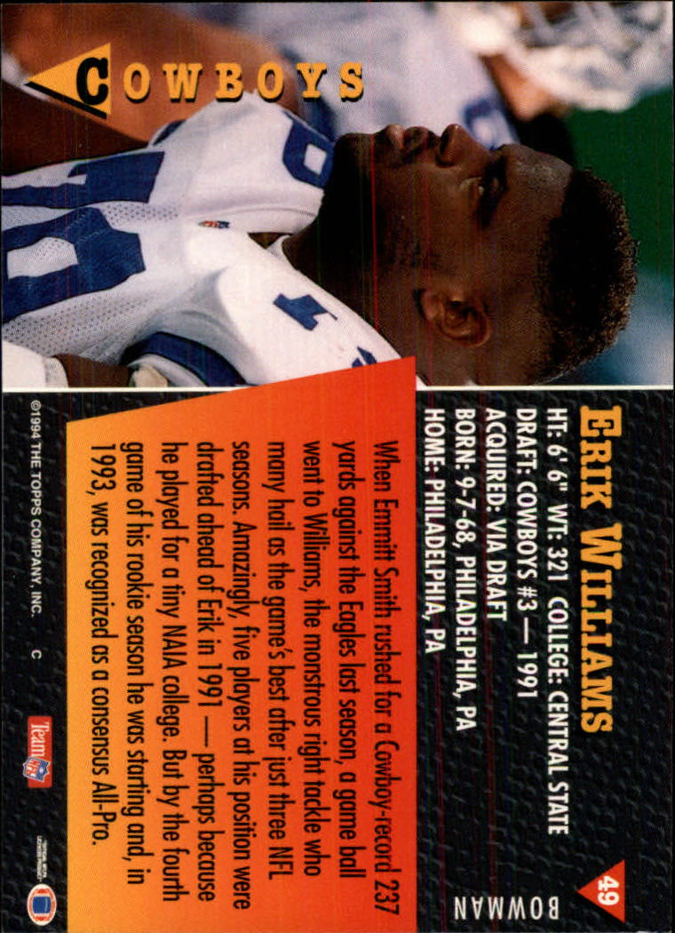 1994 Bowman #49 Erik Williams back image