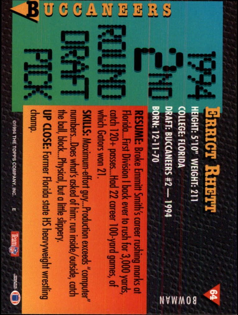 1994 Bowman #64 Errict Rhett RC back image