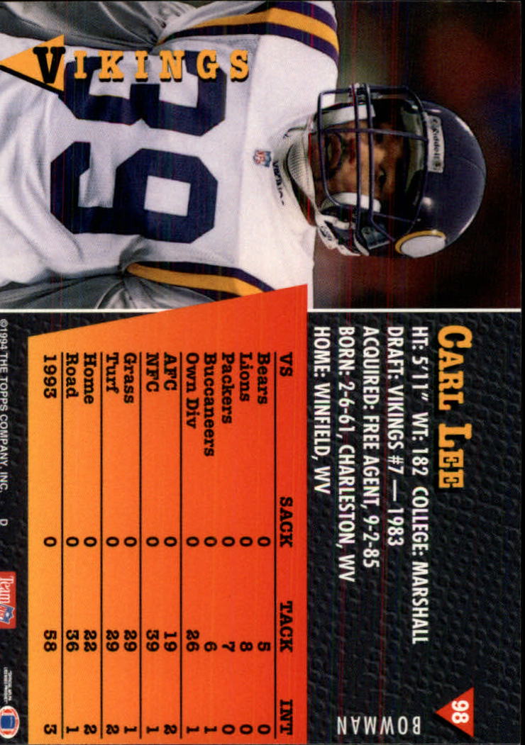 A6919- 1994 Bowman Football Card #s 1-249 +Rookies -You Pick- 15+ FREE US SHIP - Picture 185 of 465