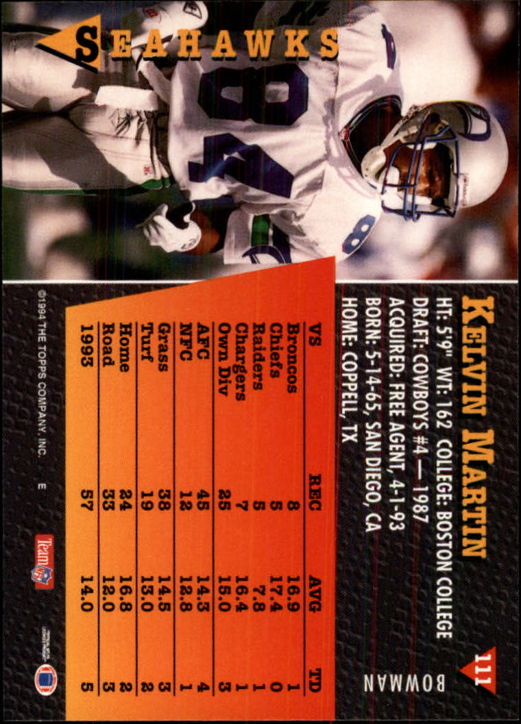 1994 Bowman #111 Kelvin Martin back image