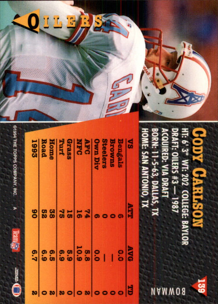 1994 Bowman #139 Cody Carlson back image