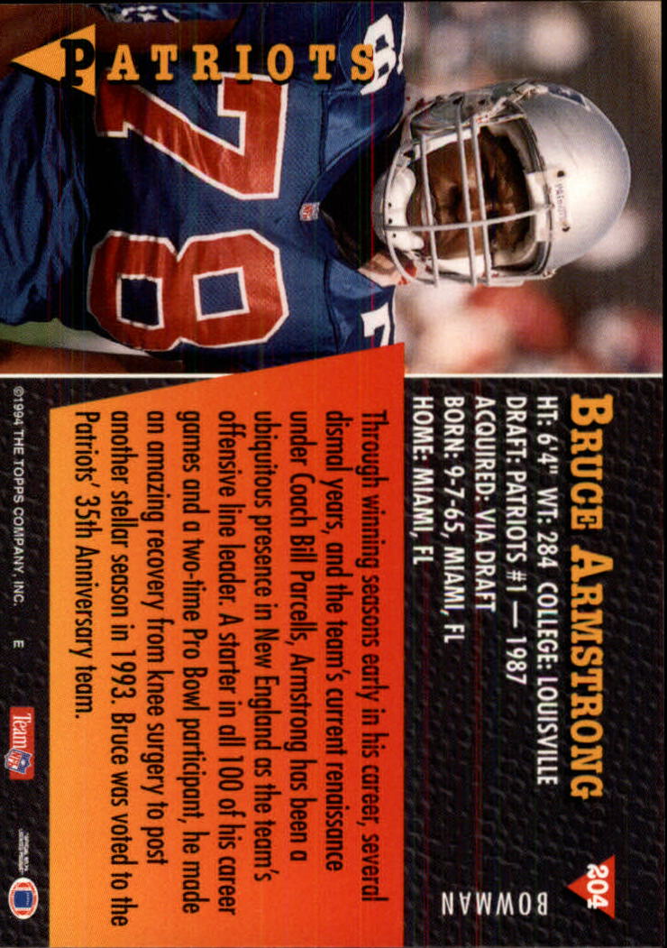 1994 Bowman #204 Bruce Armstrong back image