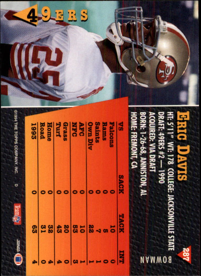 1994 Bowman #287 Eric Davis back image