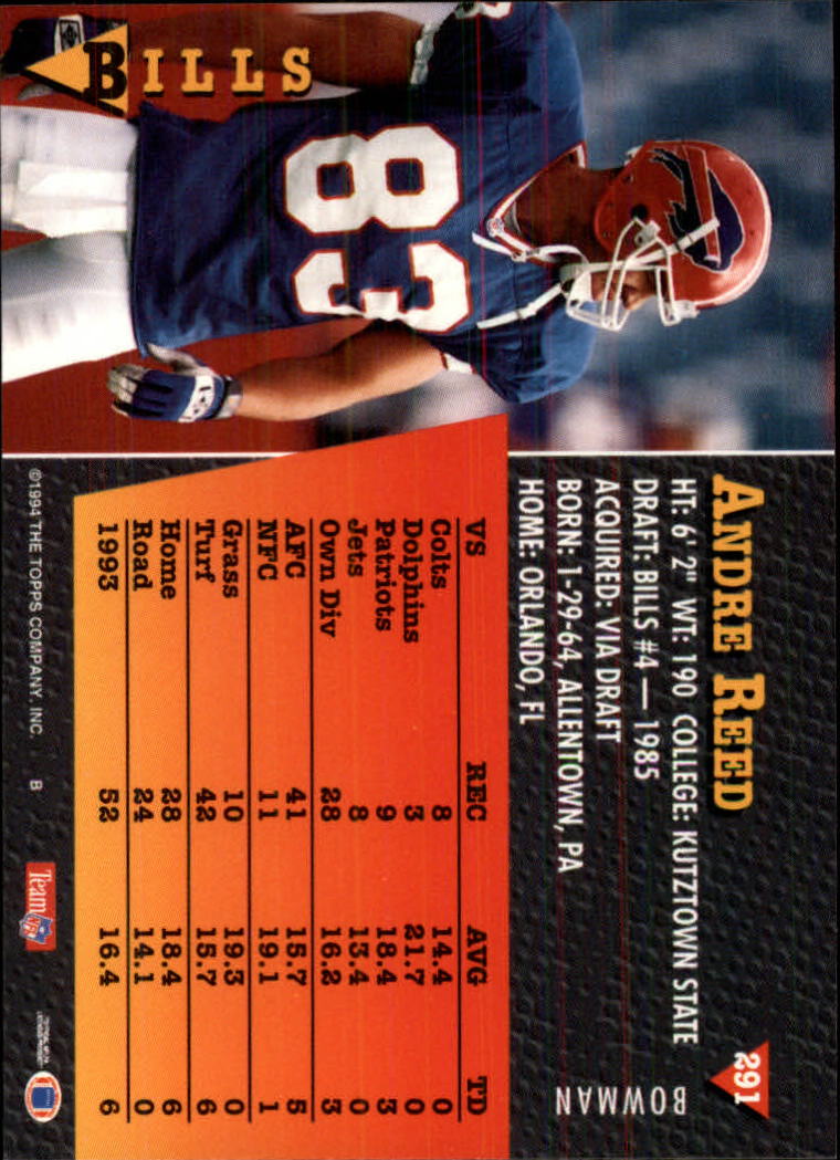 1994 Bowman #291 Andre Reed back image
