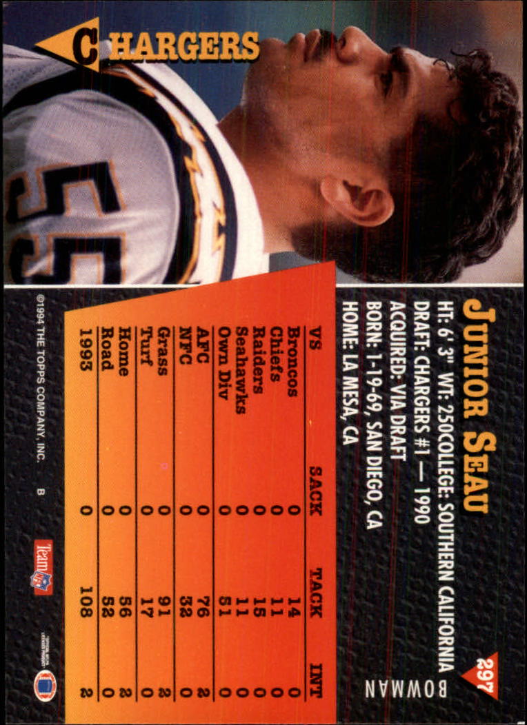 1994 Bowman #297 Junior Seau back image