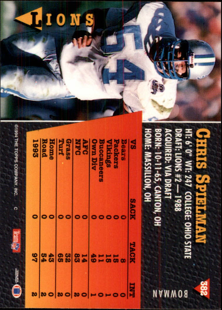 1994 Bowman #382 Chris Spielman back image