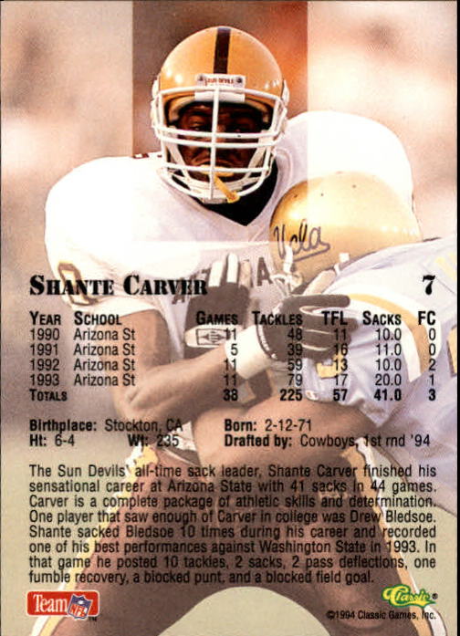 1994 Classic #7 Shante Carver back image