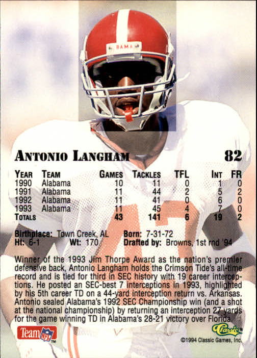 1994 Classic #82 Antonio Langham back image