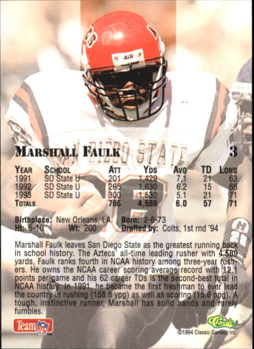 1994 Classic Gold #3 Marshall Faulk back image