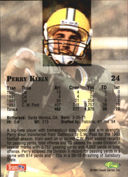 1994 Classic Gold #24 Perry Klein back image