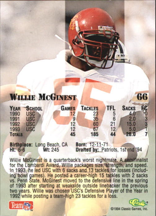 1994 Classic Draft Football "Gold" Parallel Cards - Picture 111 of 177