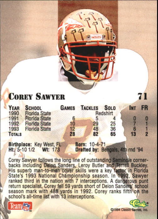 1994 Classic Draft Football "Gold" Parallel Cards - Picture 119 of 177