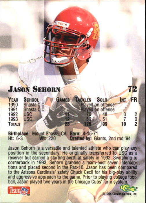 1994 Classic Draft Football "Gold" Parallel Cards - Picture 121 of 177