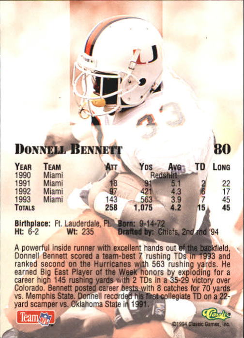 1994 Classic Draft Football "Gold" Parallel Cards - Picture 135 of 177